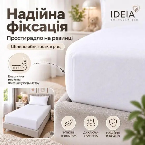 Фото - Простирадло односпальне IDEIA трикотажне 80/90х200х35 см на резинці бавовна (8-10983*008)