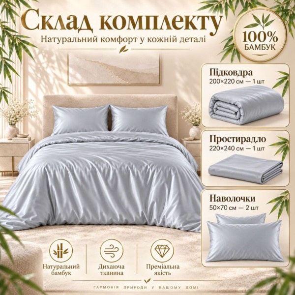 Фото - Комплект постільної білизни IDEIA БАМБУК 200х220 + нав. 50х70 2 шт. + простирадло 220х240 коробка (8-36803*004)