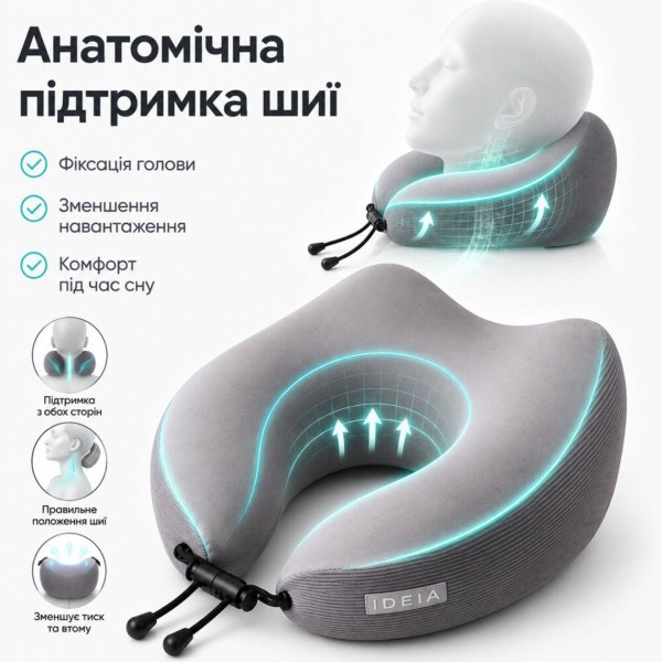 Фото - Подушка ортопедична IDEIA TRAVEL Premium 27х26х17 см рогалик з ефектом пам'яті у подарунковій коробці (8-36364)
