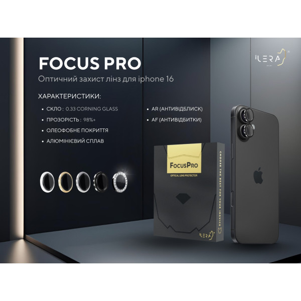 Фото - Защитное стекло для смартфона ILera FocusPro Lens for camera iPhone 15 Pro / 15 Pro Max Black Titanium (iLFPGR10)