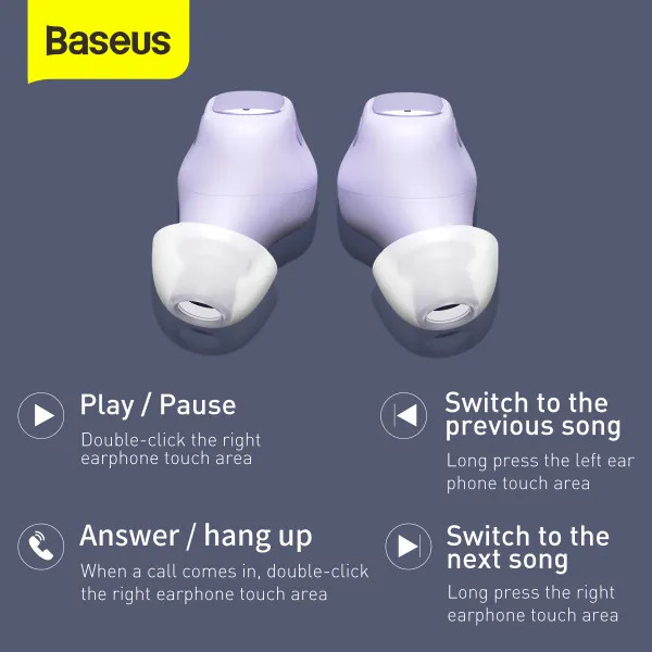 Фото - Навушники вкладиші бездротові TWS Baseus Bowie WM01 True Wireless Earphones Purple (NGTW370005)