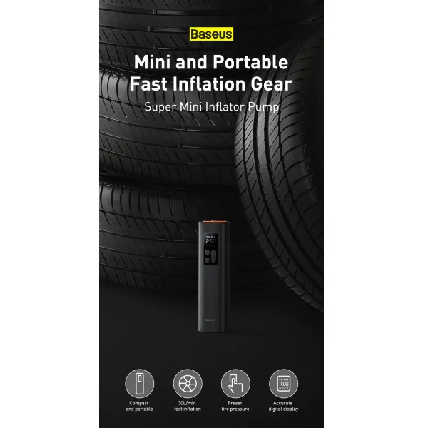 Фото - Автокомпрессор Baseus Super Mini Inflator Pump Black (CRCQ000001)
