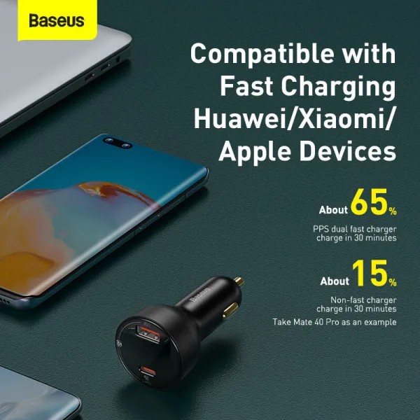 Фото - Автомобільний зарядний пристрій Baseus Superme Digital Display PPS Dual Quick Charger Car Charger Black (TZCCZX-01)