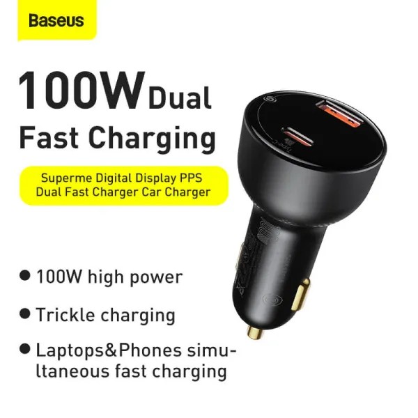 Фото - Автомобільний зарядний пристрій Baseus Superme Digital Display PPS Dual Quick Charger Car Charger Black (TZCCZX-01)
