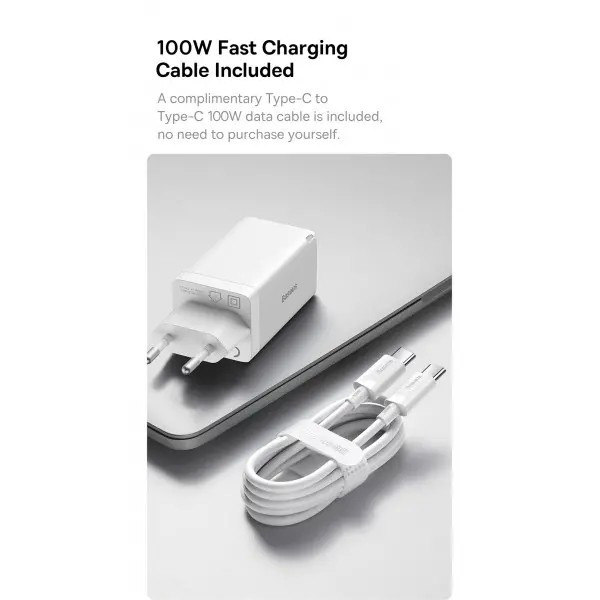 Фото - Мережевий зарядний пристрій Baseus 65W GaN5 Pro 2C+U White (CCGP120202)