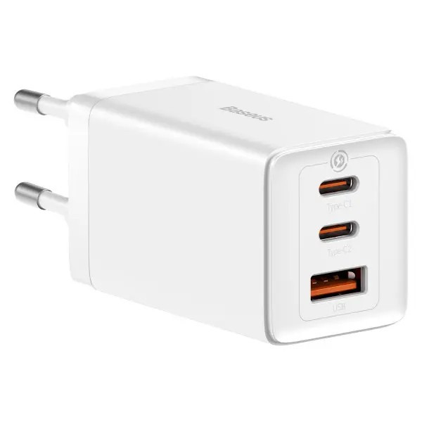 Фото - Мережевий зарядний пристрій Baseus 65W GaN5 Pro 2C+U White (CCGP120202)