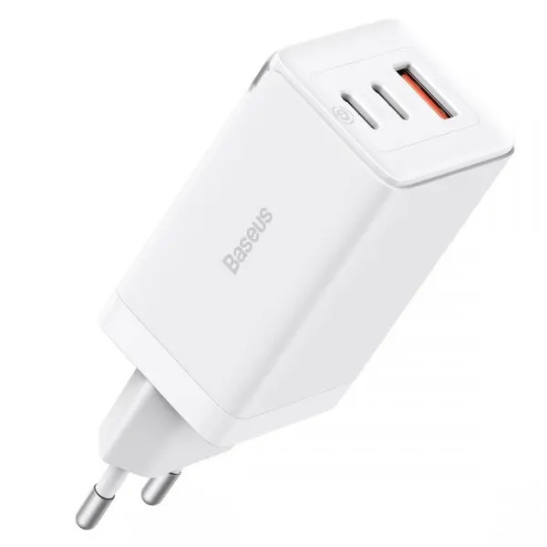 Фото - Мережевий зарядний пристрій Baseus 65W GaN5 Pro 2C+U White (CCGP120202)