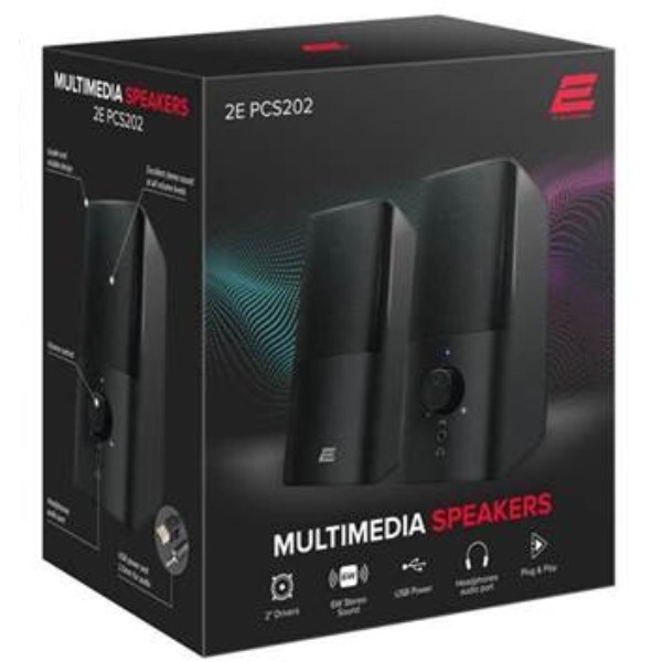 Фото - Компьютерная акустика компактная 2.0 2E PCS202 USB Black (2E-PCS202BK)