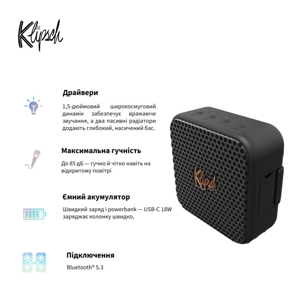 Фото - Портативна акустика Klipsch Austin Black (1072094)