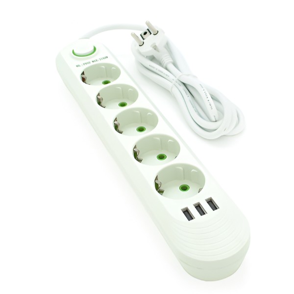 Фото - Мережевий фільтр Voltronic F05U 5 розеток EU + 3 USB, 1.5 м White