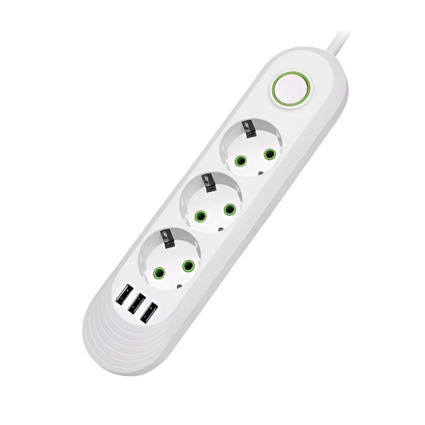 Фото - Сетевой фильтр Voltronic F03U 3 розетки EU + 3 USB 1.5 м White