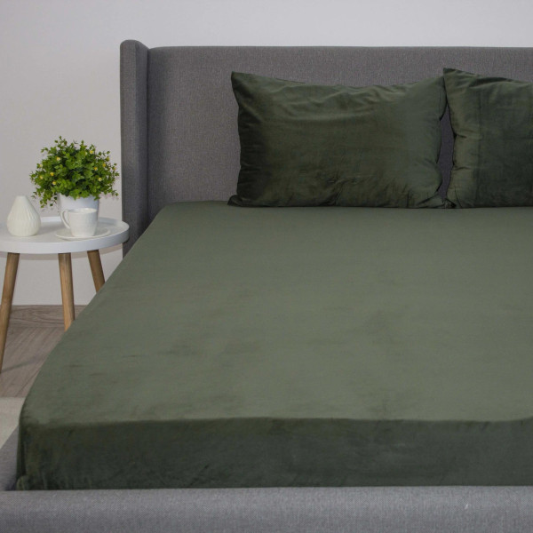 Фото - Простирадло двоспальне ТЕП VELOUR з резинкою 180х200 см Темно-зелений (2-04824_34147)
