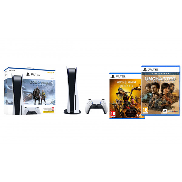 Фото - Ігрова приставка PlayStation 5 + PS5 God of War Ragnarök (код) + PS5 Uncharted: Legacy of Thieves Collection + PS5 Mortal Kombat 11 Ultimate Edition Фото - Ігрова приставка PlayStation 5 + PS5 God of War Ragnarök (код) + PS5 Uncharted: Legacy of Thieves Collection + PS5 Mortal Kombat 11 Ultimate Edition