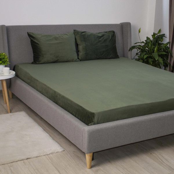 Фото - Простирадло двоспальне ТЕП VELOUR з резинкою 180х200 см Темно-зелений (2-04824_34147)