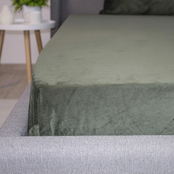 Фото - Простирадло двоспальне ТЕП VELOUR з резинкою 180х200 см Темно-зелений (2-04824_34147)