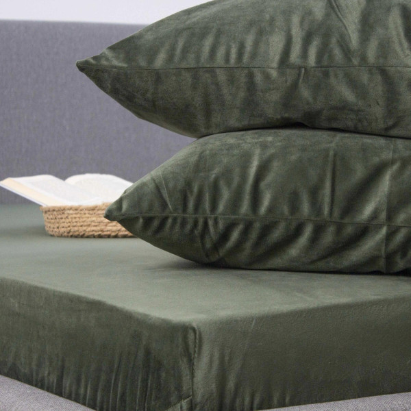 Фото - Простирадло двоспальне ТЕП VELOUR з резинкою 180х200 см Темно-зелений (2-04824_34147)