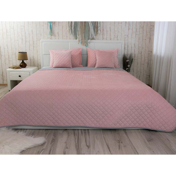 Фото - Покрывало двуспальное Руно 180х220 велюр (340.55_Pink and Grey ромб )