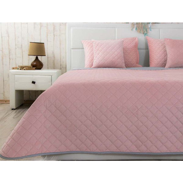 Фото - Покрывало двуспальное Руно 180х220 велюр (340.55_Pink and Grey ромб )