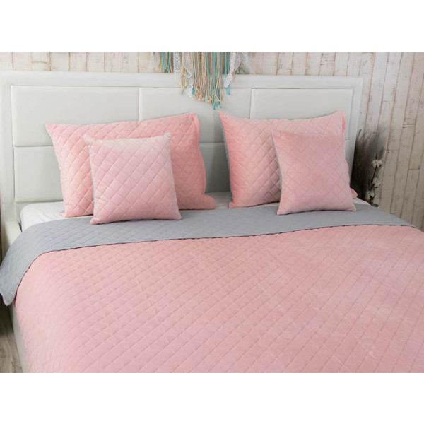 Фото - Покрывало двуспальное Руно 180х220 велюр (340.55_Pink and Grey ромб )