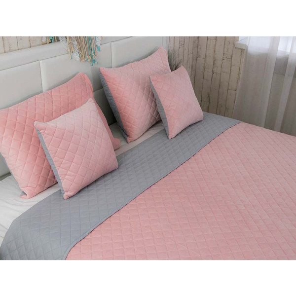 Фото - Покрывало двуспальное Руно 180х220 велюр (340.55_Pink and Grey ромб )