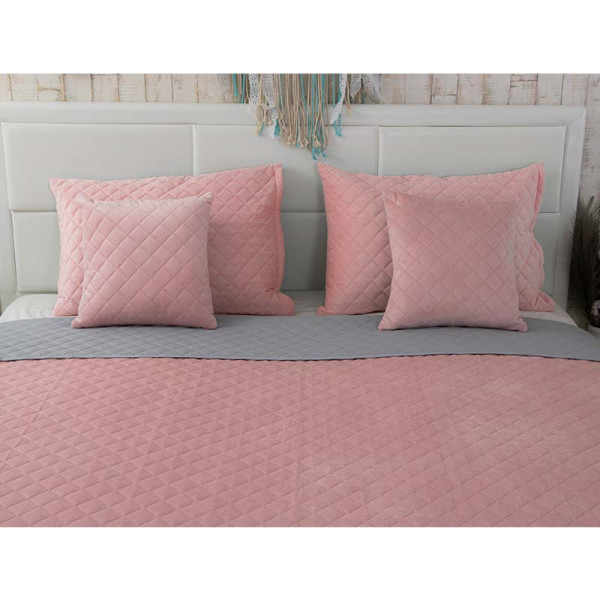 Фото - Покрывало двуспальное Руно 180х220 велюр (340.55_Pink and Grey ромб )