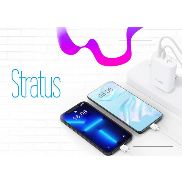 Фото - Мережевий зарядний пристрій Gelius Stratus GP-HC068 45W (1Type-C + 1USB-A) +One Type-C to Type-C White (00000102183)