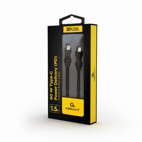 Фото - Кабель синхронізації даних Cablexpert USB 2.0 Power Delivery (PD) 60 Ватт, C-папа/C-папа, 1,5 m (CC-USB2-CMCM60-1.5M)