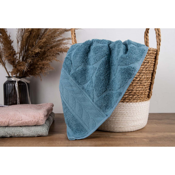 Фото - Рушник для рук GM Textile блакитний листочок махровий 40х70