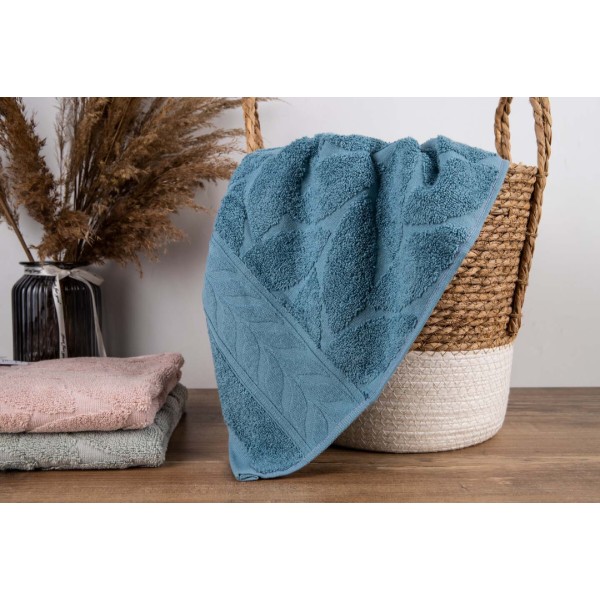 Фото - Рушник для обличчя GM Textile блакитний листочок махровий 50х90