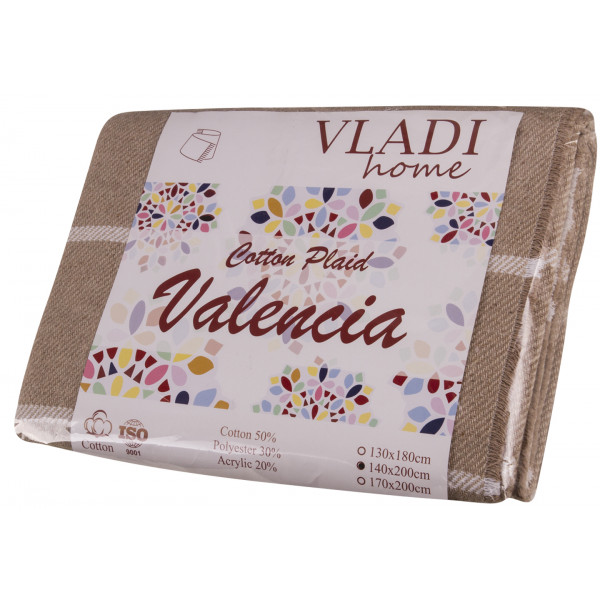 Фото - Плед полуторний Vladi Валенсія Harry біл-пісок-пісок 140х200