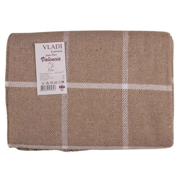 Фото - Плед полуторний Vladi Валенсія Harry біл-пісок-пісок 140х200