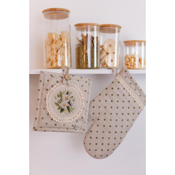 Фото - Набір прихваток Прованс Вінтаж зелені горошки 32х18 см (039338)