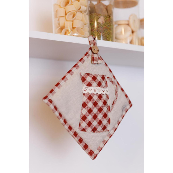 Фото - Прихватка Прованс Глечик червона клітинка 20х20 см (039355)