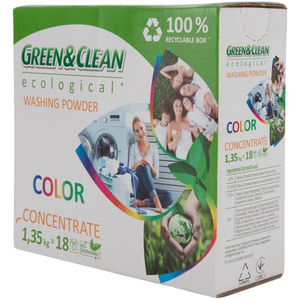 Фото - Стиральный порошок Green&Clean Professional д/цвет.вещей 1,35 кг., 18 циклов