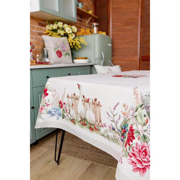 Фото - Скатерть прямоугольная Прованс Гуси 135х300 см (034101)