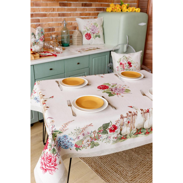 Фото - Скатерть прямоугольная Прованс Гуси 135х300 см (034101)