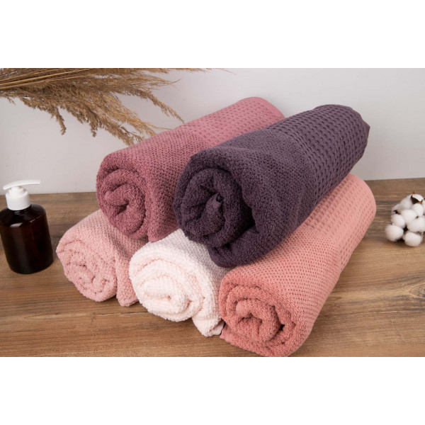 Фото - Полотенце банное GM Textile махровое вафельное бордюр светло-коралловый 70х140