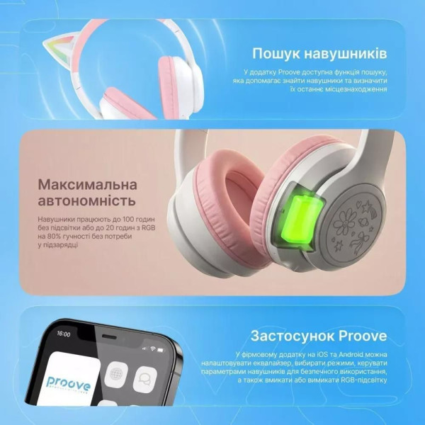 Фото - Наушники накладные беспроводные Proove Kids Neko APP Blue/Pink (HPNK0001AP26)