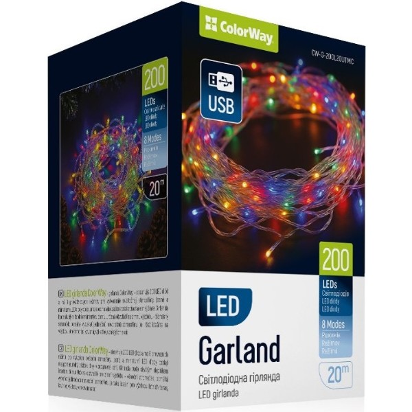 Фото - Гірлянда лінійна Colorway LED 200 20 м кольорова USB (CW-G-200L20UTMC)