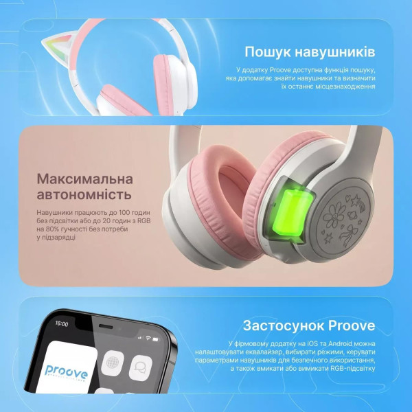 Фото - Наушники накладные беспроводные Proove Kids Neko APP Blue/Pink (HPNK0001AP26)