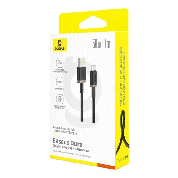 Фото - Перехідник Baseus Dura Series Fast Charging Cable USB to Type-C 60W 1m Gold+Black (P10377802U01-00)