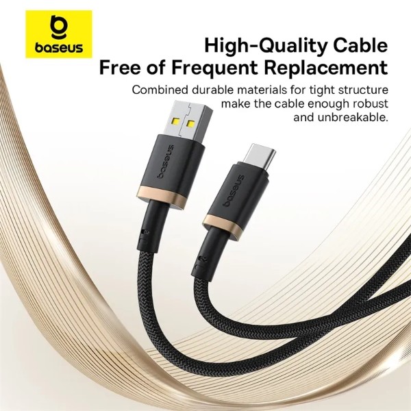 Фото - Перехідник Baseus Dura Series Fast Charging Cable USB to Type-C 60W 1m Gold+Black (P10377802U01-00)