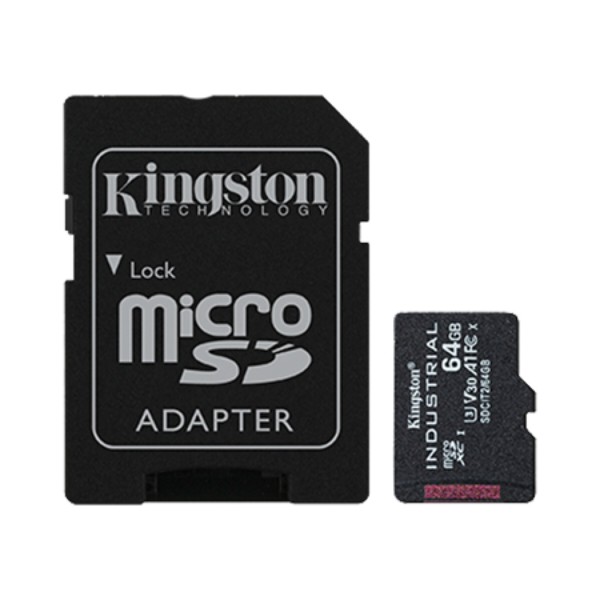 Фото - Карта памяти Kingston 64GB microSDXC Industrial C10 A1 pSL C Card + SD Adapter (SDCIT2/64GB)