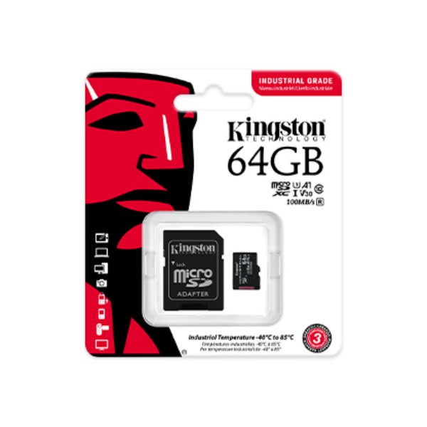Фото - Карта памяти Kingston 64GB microSDXC Industrial C10 A1 pSL C Card + SD Adapter (SDCIT2/64GB)