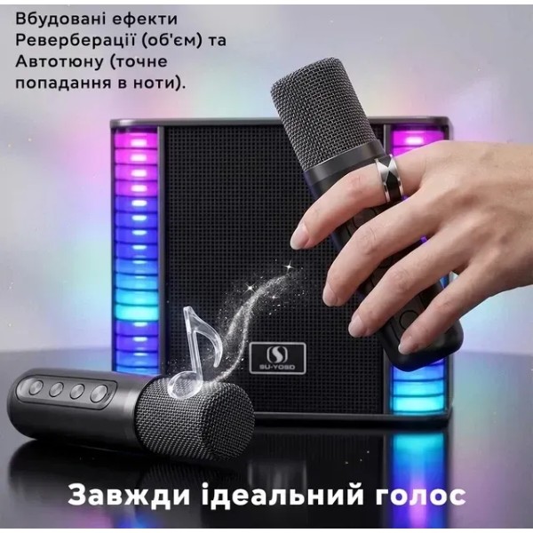 Фото - Портативная акустика INSPIRE YS-310 Boombox Black + 2 беспроводные микрофоны и RGB подсветка
