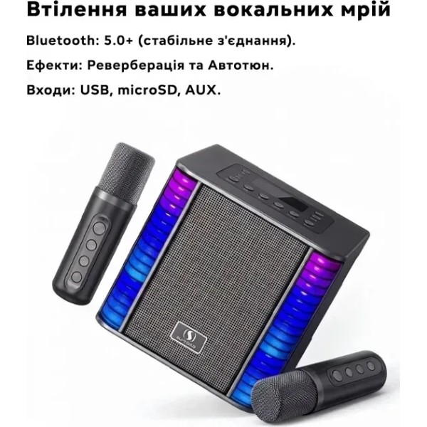 Фото - Портативная акустика INSPIRE YS-310 Boombox Black + 2 беспроводные микрофоны и RGB подсветка