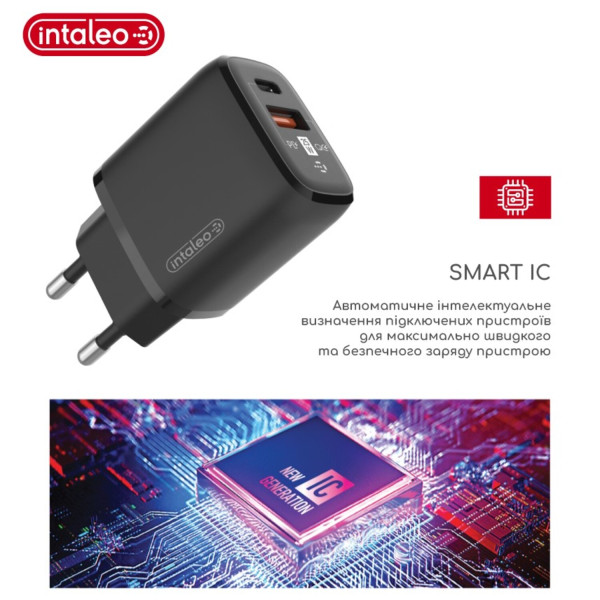 Фото - Мережевий зарядний пристрій Intaleo 25W USB-C PD+USB-A QC3.0 Black (TCGQPD252)