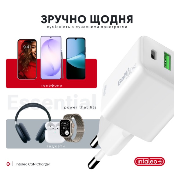 Фото - Сетевое зарядное устройство Intaleo GaN 20W USB-A+USB-C INT-TCGN202CA White (1283126637247)