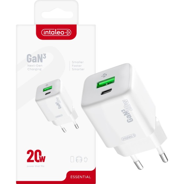 Фото - Сетевое зарядное устройство Intaleo GaN 20W USB-A+USB-C INT-TCGN202CA White (1283126637247)