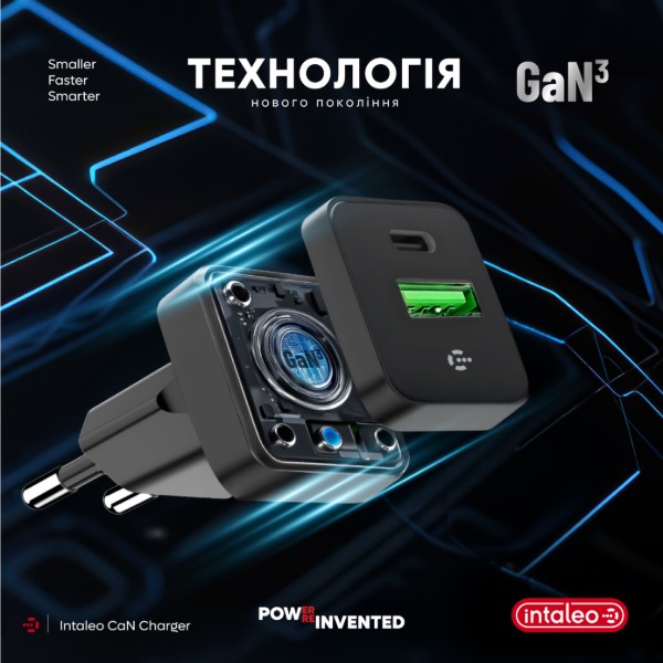 Фото - Сетевое зарядное устройство Intaleo GaN 25W USB-A+USB-C INT-TCGN252CA Black (1283126638299)